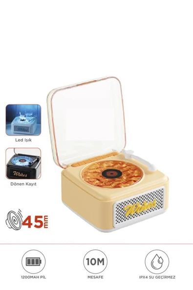 Nostalji Plak Görünüm Mini Dekor Waves BT Işıklı Müzik Çalar Saat Tf Kart Aux Özellikli - 10