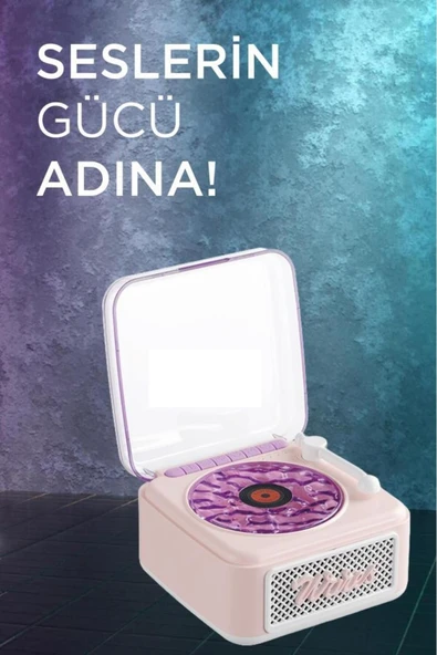 Nostalji Plak Görünüm Mini Dekor Waves BT Işıklı Müzik Çalar Saat Tf Kart Aux Özellikli - 5