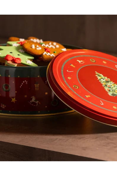 Bonni Yuvarlak Metal Kutu - Orta Boy - Kırmızı - Resim 3