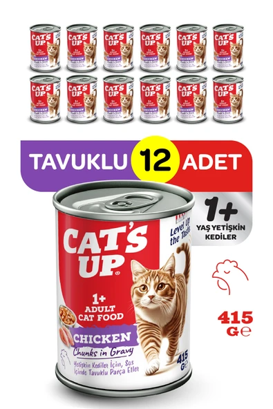 Cats Up Yaş Yetişkin Kedi Maması Tavuklu 415gr 12Li