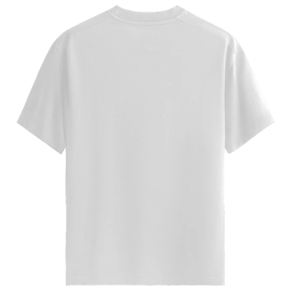 Erkek Beyaz Relaxed Fit %100 Pamuk Tişört – Karakalem Portre ve Sarı Brush‑Stroke Baskılı - Resim 5