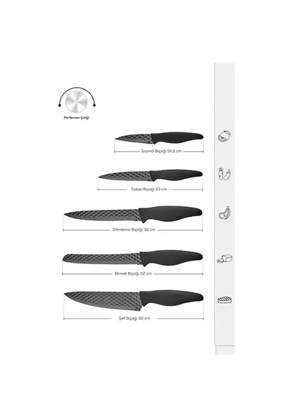 Karaca Theia Black 5 Parça Bıçak Seti Siyah - 1