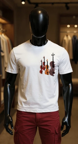 Erkek Beyaz Relaxed Fit %100 Pamuk Tişört – Keman & Klasik Müzik Baskılı ürün görseli 1