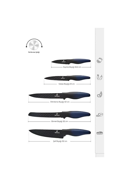 Karaca Theia Black 5 Parça Bıçak Seti Lacivert - 1