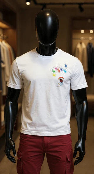 Erkek Beyaz Relaxed Fit %100 Pamuk Tişört – Suluboya Gökkuşağı & Çocuk Baskılı ürün görseli 1