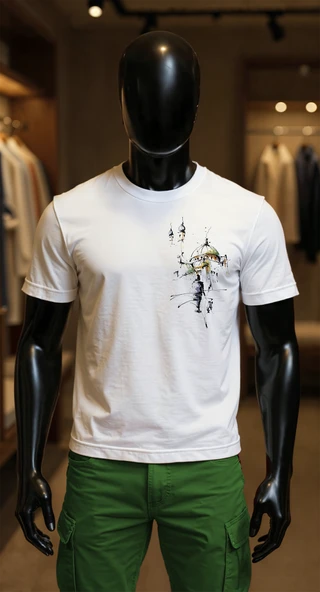 Erkek Beyaz Relaxed Fit %100 Pamuk Tişört – Mürekkep & Suluboya Mimari Kubbe Baskılı ürün görseli 1