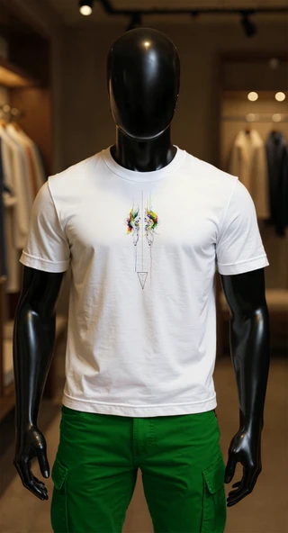 Erkek Beyaz Relaxed Fit %100 Pamuk Tişört – Minimal Simetrik Yüz & Renkli Suluboya ürün görseli