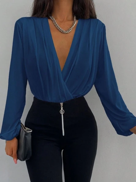 Kadın Uzun Kollu Kruvaze Yaka Sandy Bluz ürün görseli