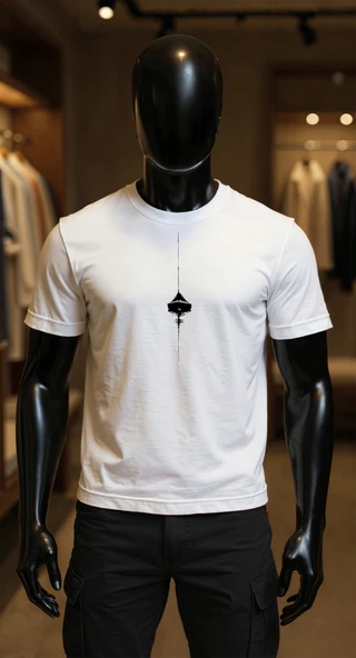 Erkek Beyaz Relaxed Fit %100 Pamuk Tişört – Minimal Dikey Tekne Baskılı ürün görseli