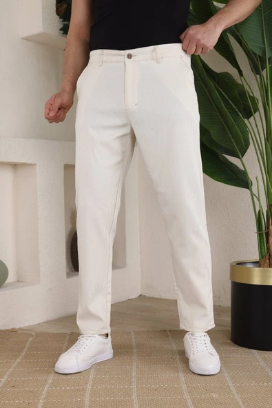 Erkek Casual Slim Fit Cord Desenli Kumaş Pantolon ürün görseli