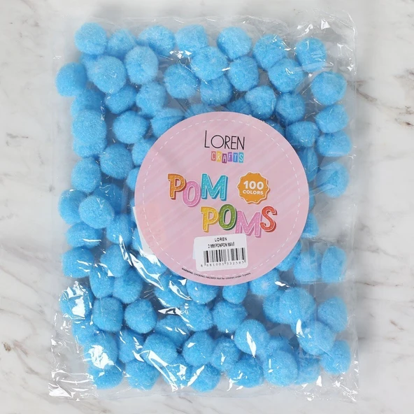 LOREN CRAFTS 2 CM 100 ADET MAVİ PONPON - 1