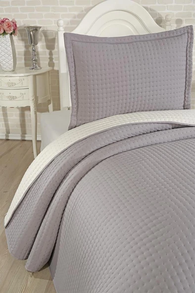 Elisa Dolgulu Çift Taraflı Tek Kişilik 180x240 Cm Yatak Örtüsü Koyu Gri - Resim 3