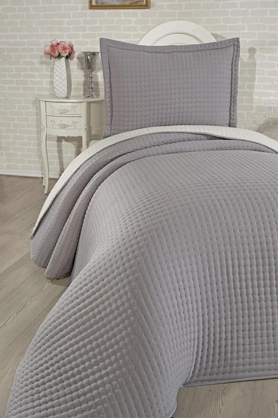 Elisa Dolgulu Çift Taraflı Tek Kişilik 180x240 Cm Yatak Örtüsü Koyu Gri - Resim 7