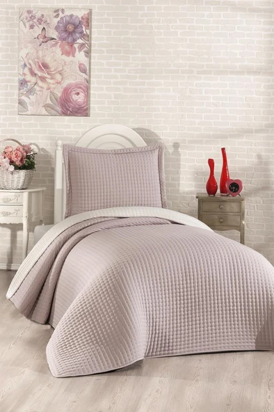 Elisa Dolgulu Çift Taraflı Tek Kişilik 180x240 Cm Yatak Örtüsü Bej ürün görseli