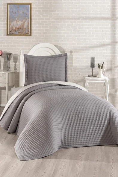 Elisa Dolgulu Çift Taraflı Tek Kişilik 180x240 Cm Yatak Örtüsü Koyu Gri ürün görseli