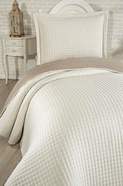 Elisa Dolgulu Çift Taraflı Tek Kişilik 180x240 Cm Yatak Örtüsü Krem - Resim 4