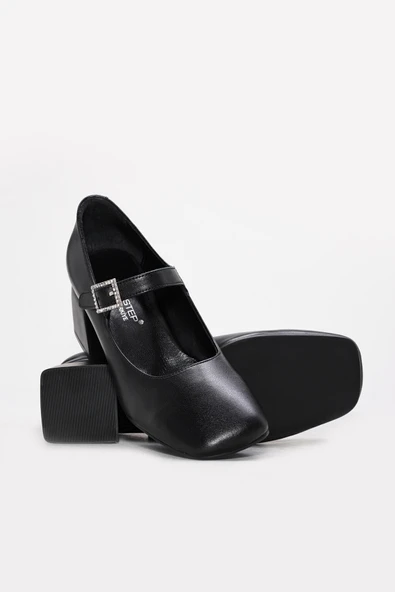 Hakiki Deri  Kadın Kalın Topuklu Ayakkabı 010ZA8714 - Resim 3