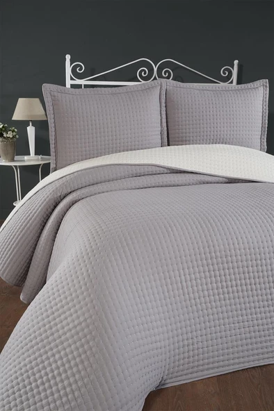 Elisa Dolgulu Çift Taraflı Çift Kişilik 240x260 Cm Yatak Örtüsü Koyu Gri - Resim 2