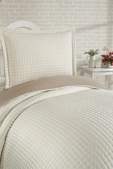 Elisa Dolgulu Çift Taraflı Tek Kişilik 180x240 Cm Yatak Örtüsü Krem - Resim 3