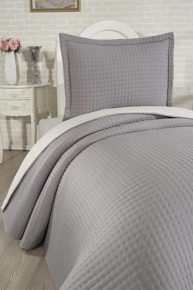 Elisa Dolgulu Çift Taraflı Tek Kişilik 180x240 Cm Yatak Örtüsü Koyu Gri - Resim 2