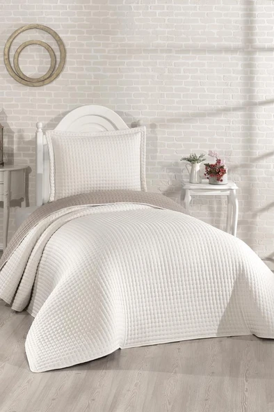 Elisa Dolgulu Çift Taraflı Tek Kişilik 180x240 Cm Yatak Örtüsü Krem ürün görseli