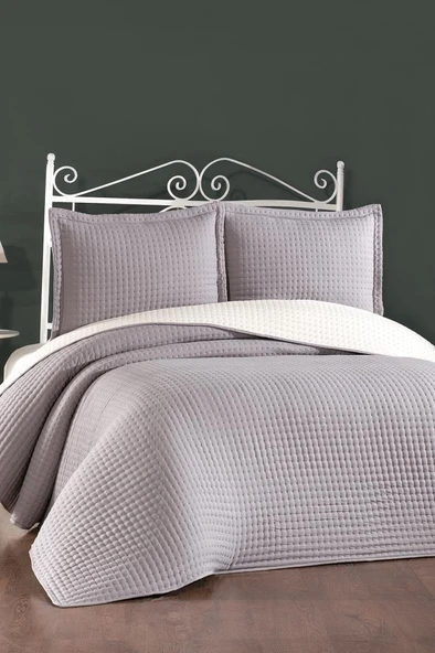 Elisa Dolgulu Çift Taraflı Çift Kişilik 240x260 Cm Yatak Örtüsü Koyu Gri ürün görseli