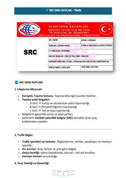 SRC Ders Notları Kitabı (Trafik İşaretleri Posteri ve Deneme İlaveli) - Resim 3