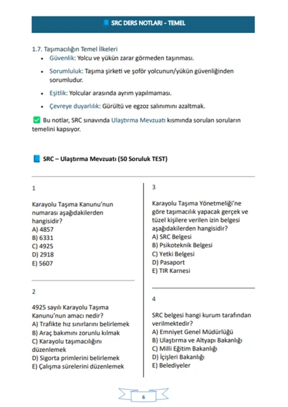 SRC Ders Notları Kitabı (Trafik İşaretleri Posteri ve Deneme İlaveli) - Resim 4