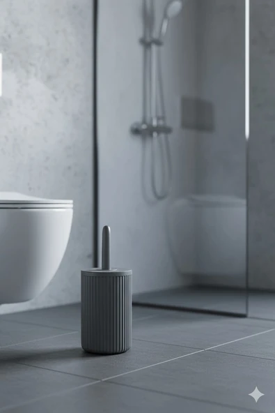 Lines Serisi Antrasit/Gri Akrilik Tuvalet Fırçası – Silindir Standlı, 34cm, Kolay Temizlik - 3371 - 4