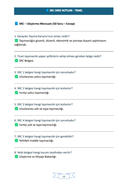 SRC Ders Notları Kitabı (Trafik İşaretleri Posteri ve Deneme İlaveli) - Resim 5