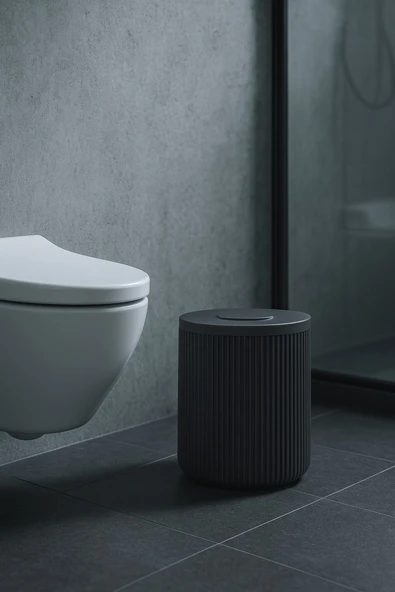 Lines Serisi Antrasit/Gri Akrilik Çöp Kovası – Silindir, 5 Litre, 25cm, Kolay Temizlenir - 3372 - 2