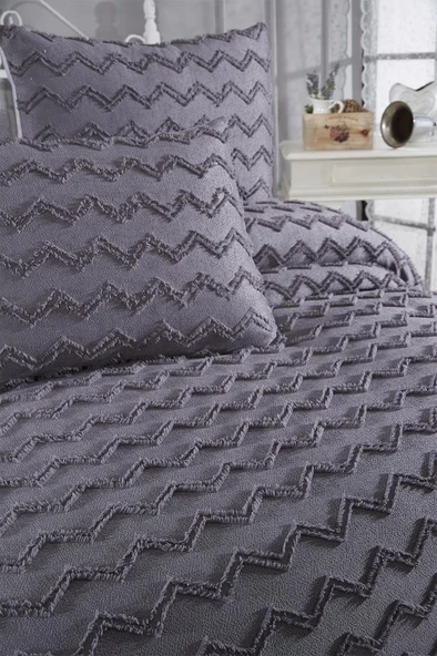 Çeyiz Diyarı Lumpa 3 Parça Çift Kişilik Pike Takımı Antrasit - Resim 5