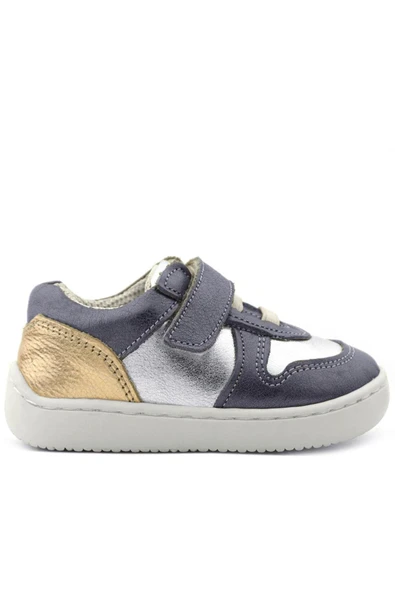 Rakerplus Bob Hakiki Deri Platin Gümüş Barefoot Cırtlı Lastikli Bebek Sneaker Ayakkabı - Resim 3