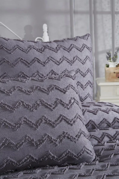 Çeyiz Diyarı Lumpa 3 Parça Çift Kişilik Pike Takımı Antrasit - Resim 6