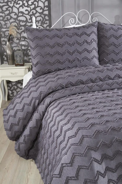 Çeyiz Diyarı Lumpa 3 Parça Çift Kişilik Pike Takımı Antrasit - Resim 2