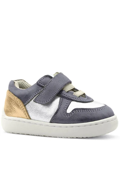 Rakerplus Bob Hakiki Deri Platin Gümüş Barefoot Cırtlı Lastikli Bebek Sneaker Ayakkabı - Resim 2