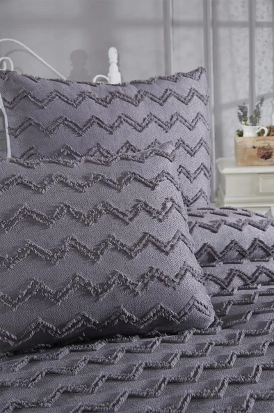 Çeyiz Diyarı Lumpa 3 Parça Çift Kişilik Pike Takımı Antrasit - Resim 4