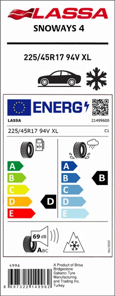 Lassa 225/45R17 94V Xl Snoways M+S D-B-69 Kış Oto Lastiği (Üretim Yılı: 2025) - Resim 2