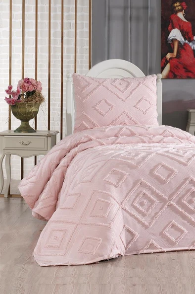 Çeyiz Diyarı Samira 2 Parça Tek Kişilik Pike Takımı Pudra ürün görseli