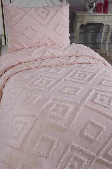 Çeyiz Diyarı Samira 2 Parça Tek Kişilik Pike Takımı Pudra - Resim 3