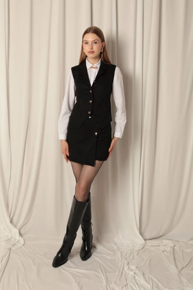 Süet Kumaş Kadın Siyah Yelek ürün görseli