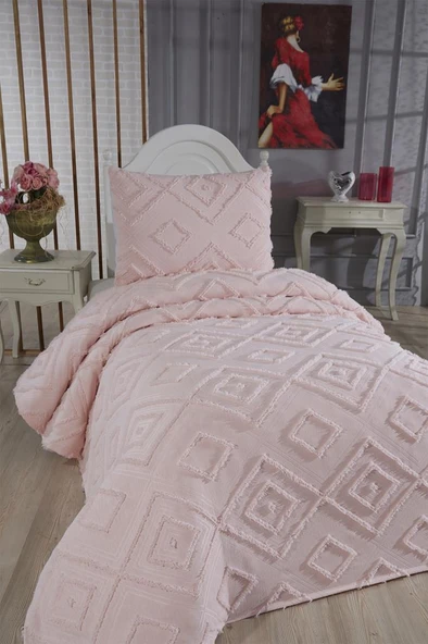 Çeyiz Diyarı Samira 2 Parça Tek Kişilik Pike Takımı Pudra - Resim 2