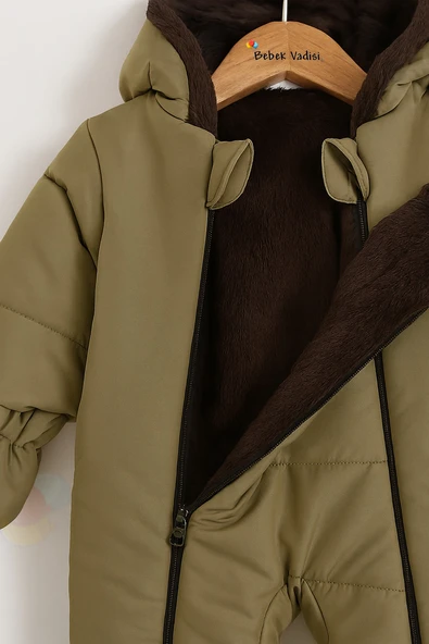 YENİ Patikli İçi Peluş Eldivenli Kapüşonlu Çocuk Kar Kışlık Erkek Bebek Astronot Tulum Kozmonot Mont - 2