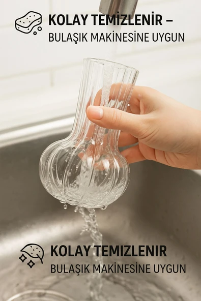 El Yapımı Şeffaf Cam Vazo – Papatya, Gül, Lilyum için Dekoratif Vazo 12 cm - 6