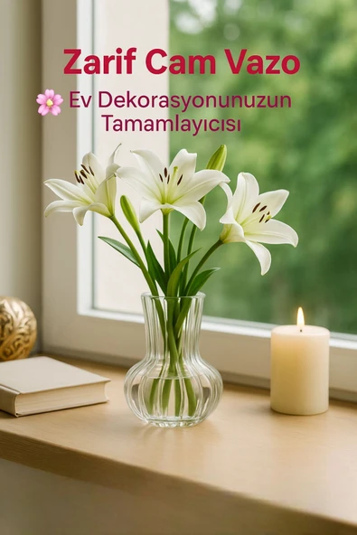 El Yapımı Şeffaf Cam Vazo – Papatya, Gül, Lilyum için Dekoratif Vazo 12 cm - 5