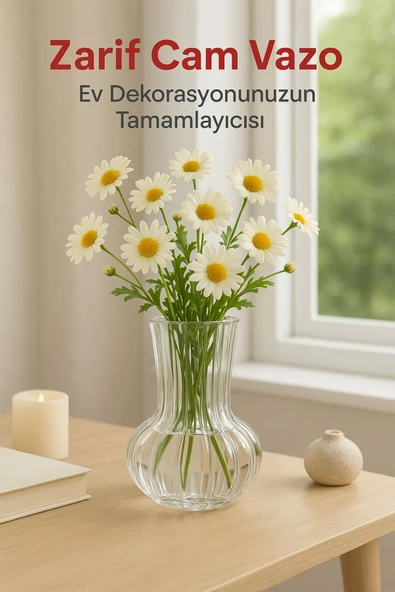 El Yapımı Şeffaf Cam Vazo – Papatya, Gül, Lilyum için Dekoratif Vazo 12 cm - 3