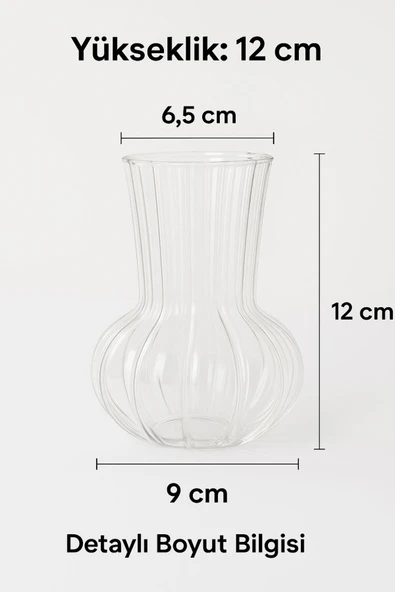 El Yapımı Şeffaf Cam Vazo – Papatya, Gül, Lilyum için Dekoratif Vazo 12 cm - 8