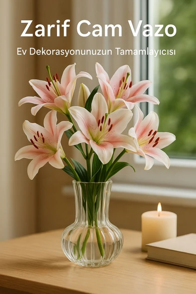 El Yapımı Şeffaf Cam Vazo – Papatya, Gül, Lilyum için Dekoratif Vazo 12 cm