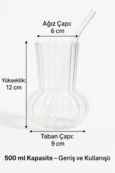 2 Adet Premium Cam Bardak Cam Pipet Hediyeli– Soğuk Kahve, Limonata ve Soda Sunumlar 500 ml - 6