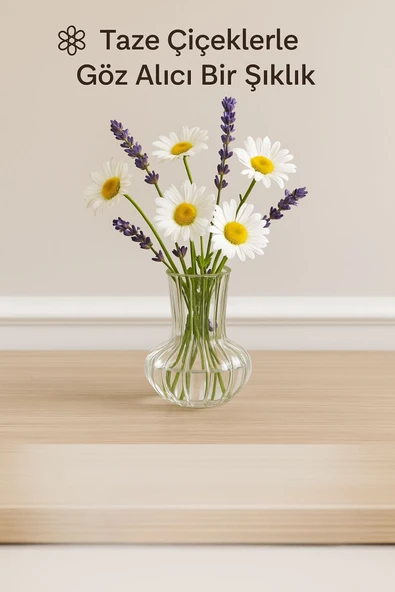 El Yapımı Şeffaf Cam Vazo – Papatya, Gül, Lilyum için Dekoratif Vazo 12 cm - 4